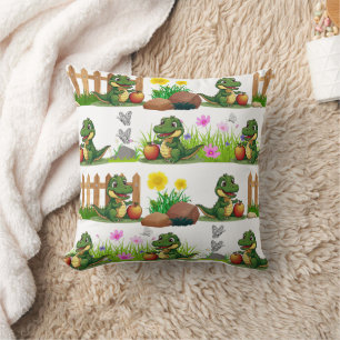 Alligator with an apple in the Garden Throw Pillow