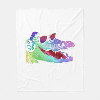 Alligator With Headphones And Sunglasses  Fleece Blanket