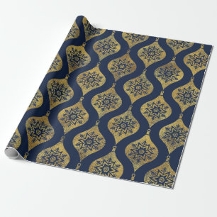 Allin Grey "VINTAGE BLUE & GOLD ORNAMENT" Wrapping Paper