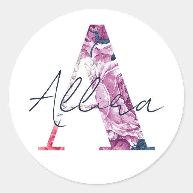 Allira Name Custom Sticker Girls Label Floral A (Front)