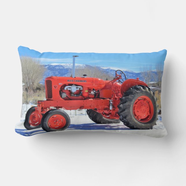 Allis Chalmers Tractor Winter Scene Lumbar Pillow (Front)