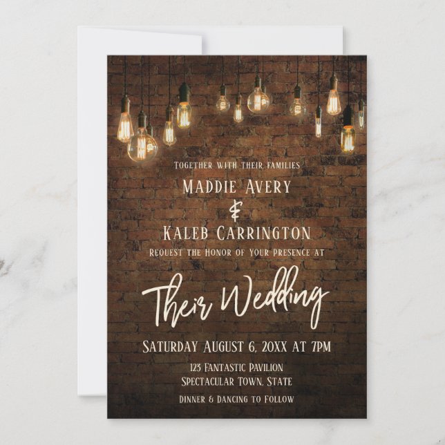 Allison's v2 Brick Edison Lights Wedding Invitation (Front)
