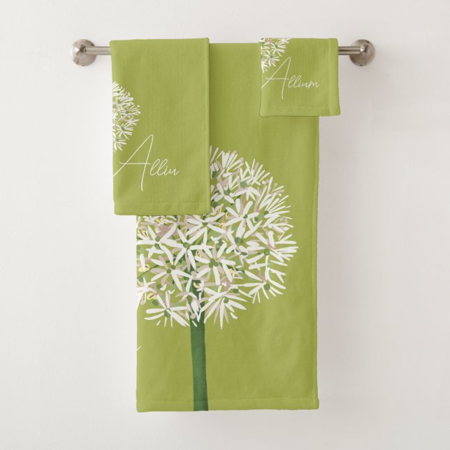  Allium Flower Botanical Art | Elegant Flora Bath Towel Set (Insitu)
