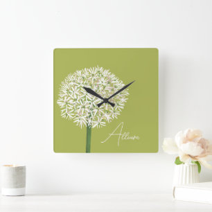  Allium Flower Botanical Art   Elegant Flora Square Wall Clock
