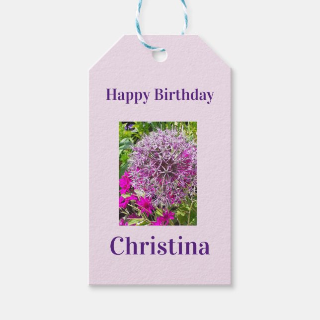 Allium & Summer Flowers Birthday Gift Tags (Front)