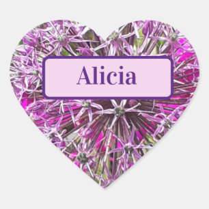 Allium & Summer Flowers Personalised Heart Sticker
