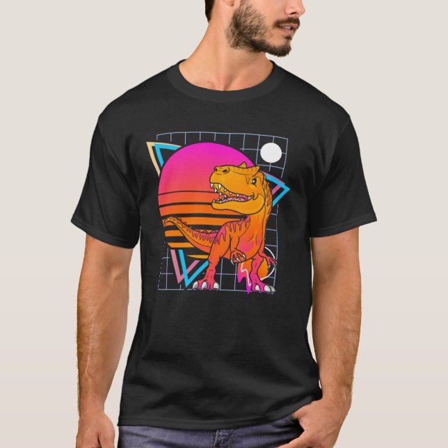 Allosaurus Dinosaur Retro 80s Style Vintage T-Shirt (Front)