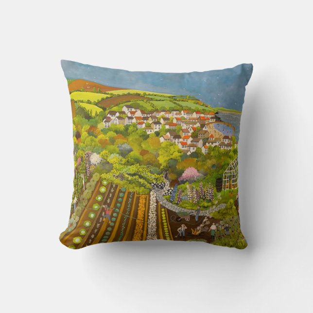 Allotment above Mousehole Throw Pillow (Front)