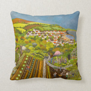 Allotment above Mousehole Throw Pillow