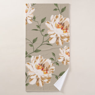 allover brown flower Pattern on blue backgroundflo Bath Towel