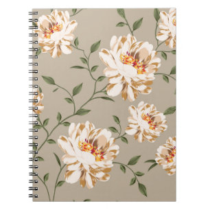 allover brown flower Pattern on blue backgroundflo Notebook