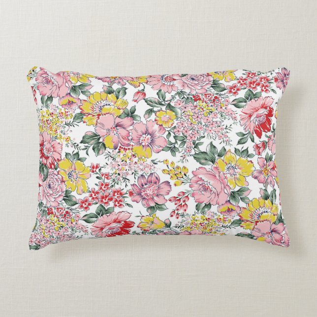 allover flowers pattern on white background accent pillow (Front)
