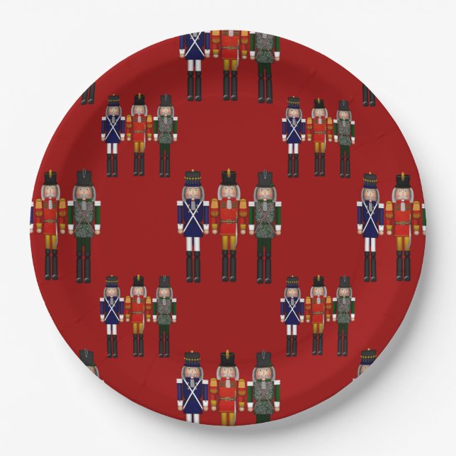 Allover Nutcrackers, Red-Paper Party Plates (Front)