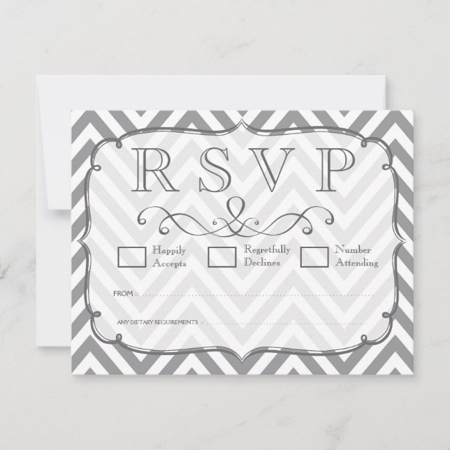 Alloy Gris & Blanc Chevron Wedding Cartes RSVP (Devant)