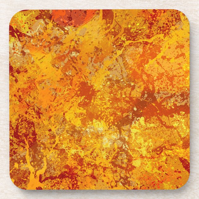 Alloy Orange and Amber Paint Splatter Abstract Coaster (Front)