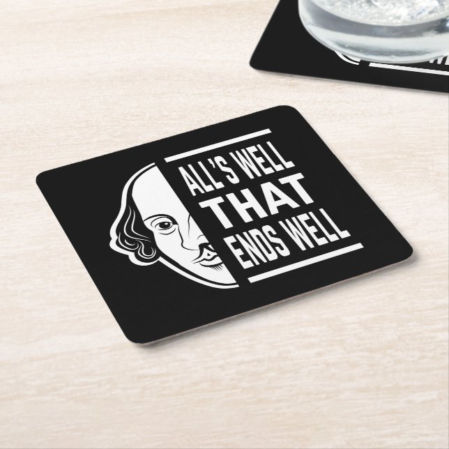 All's Well That Ends Well Shakespeare Quote Square Paper Coaster (Angled)