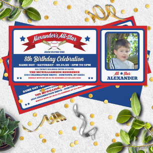 Allstar Baseball Birthday Party Ticket Invitation