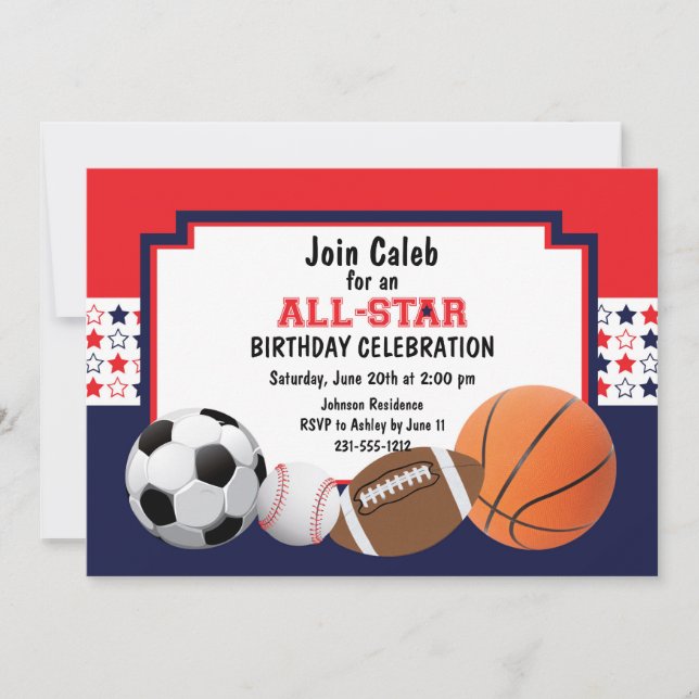 Allstar Birthday Party - Sports Invitation (Front)