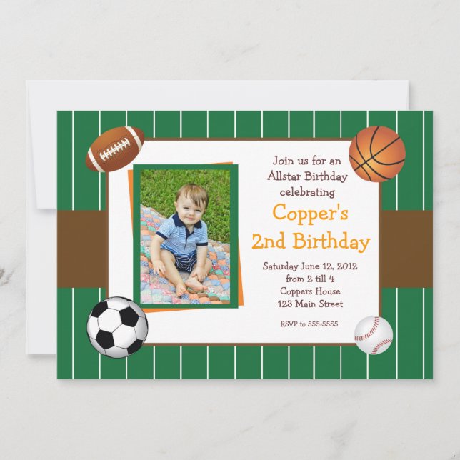 Allstar Sports Birthday Invitation (Front)