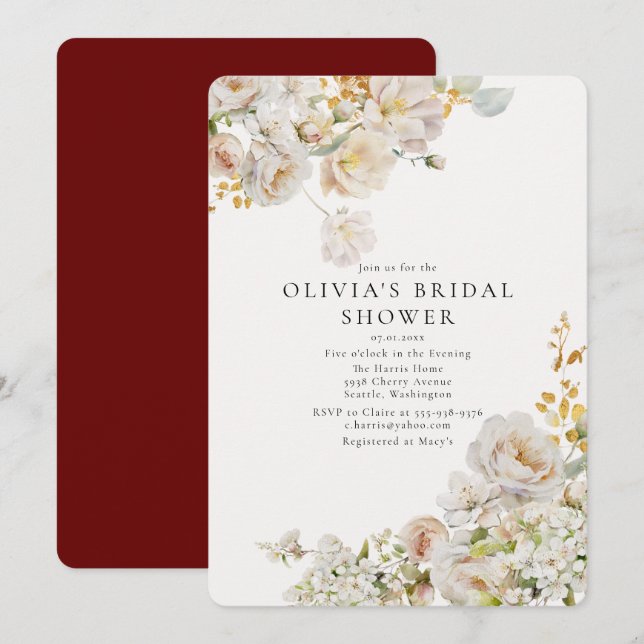 Allure - White Roses & Baby's Breath Bridal Shower Invitation (Front/Back)