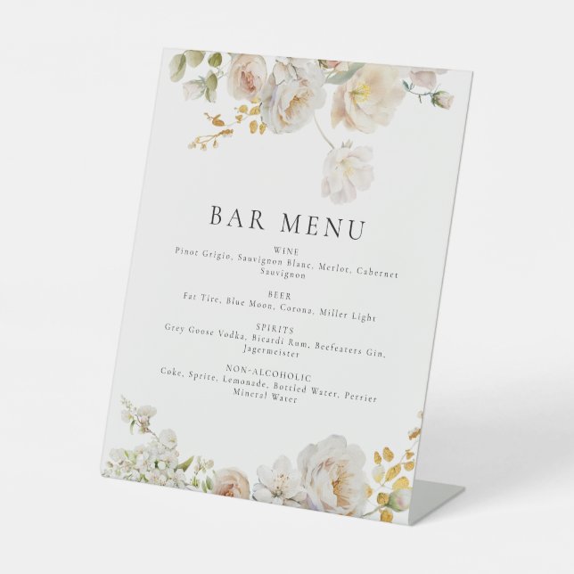 Allure - White Roses & Baby's Breath Pedestal Sign (Front)