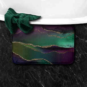 Alluring Agate   Dark Jewel Tone Stone Gold Veins Bath Mat