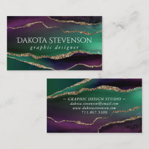 Alluring Agate   Dark Jewel Tone Stone Gold Veins Business Card