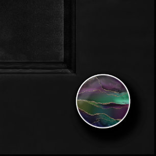 Alluring Agate Dark Jewel Tone Stone Gold Veins Ceramic Knob