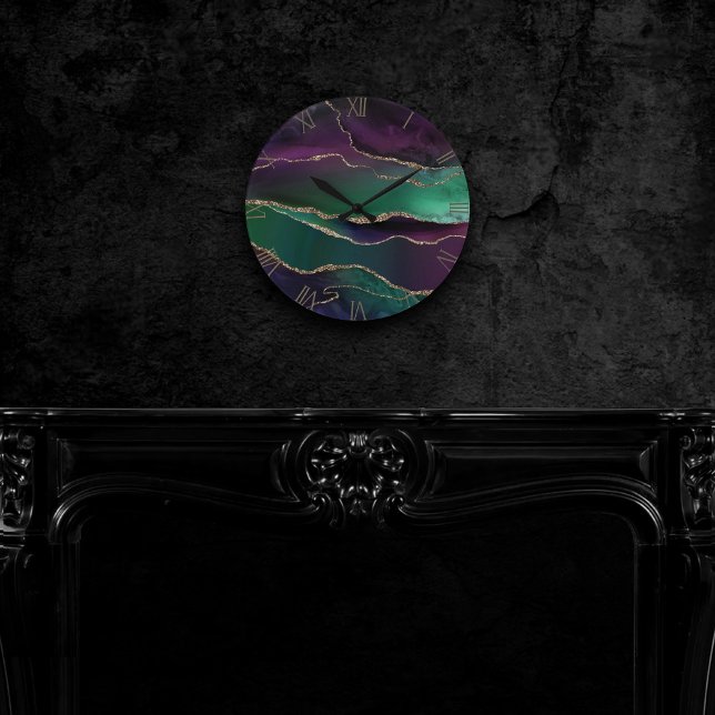 Alluring Agate | Dark Jewel Tone Stone Gold Veins Round Clock (Creator Uploaded)