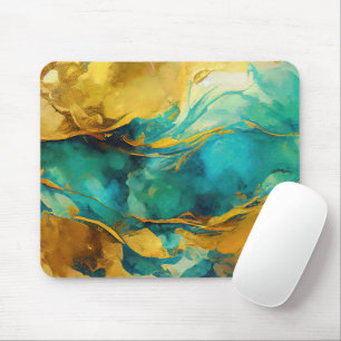 Alluring Blues and Golds Abstract   Mouse Pad