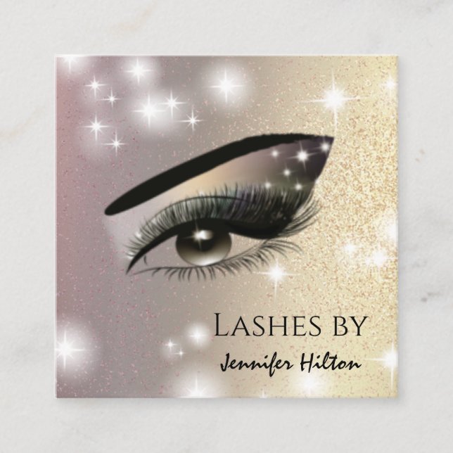 Alluring glittery trendy lashes makeup eye square business card (Front)