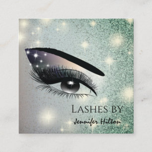Alluring glittery trendy lashes makeup eye square business card