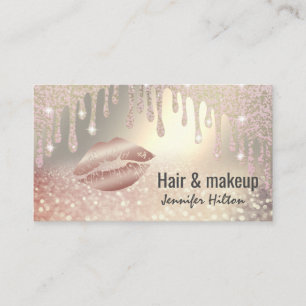 Alluring luxury rose gold glittery drips lips business card