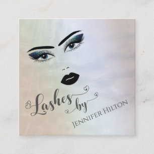 Alluring modern attractive girl face holographic square business card