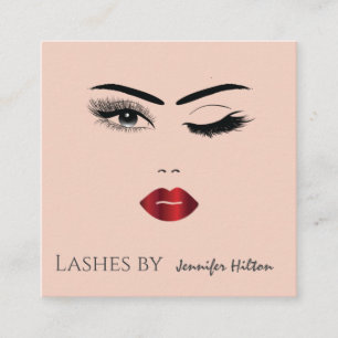 Alluring modern simple sensual winking girl face square business card