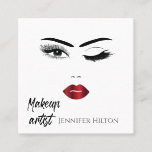 Alluring modern simple sensual winking girl face square business card