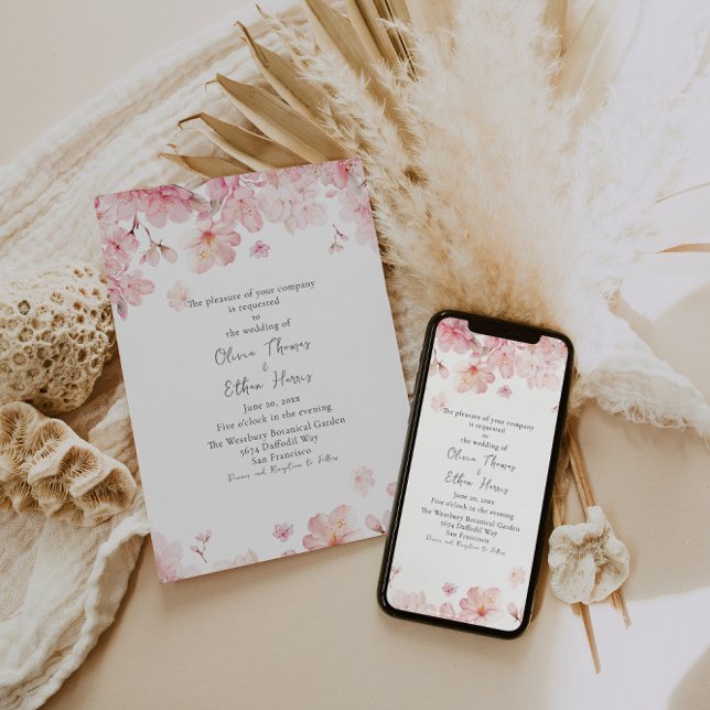 Alluring Pink Cherry Blossom Flowers Wedding Invitation (Creator Uploaded)