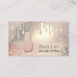 Alluring rose gold glittery nail salon business ca card