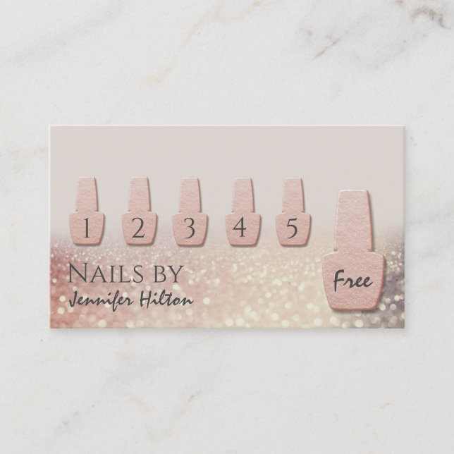 Alluring rose gold glittery nail salon business card (Front)