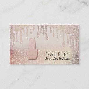 Alluring rose gold glittery nail salon business card