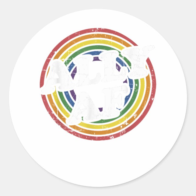 Ally AF rainbow flag for LGBT Pride month support Classic Round Sticker (Front)