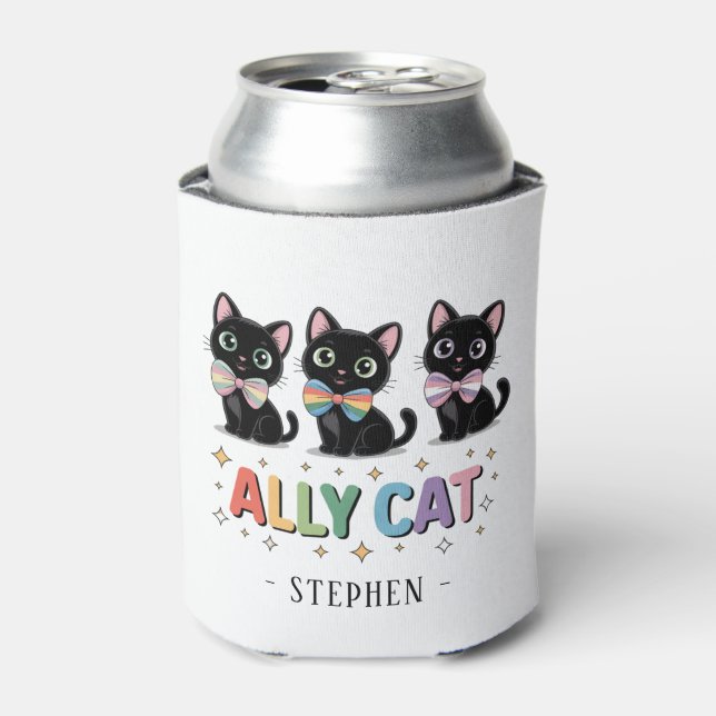 Ally Cat – Black Cat LGBTQ Pride Can Cooler (Can Front)