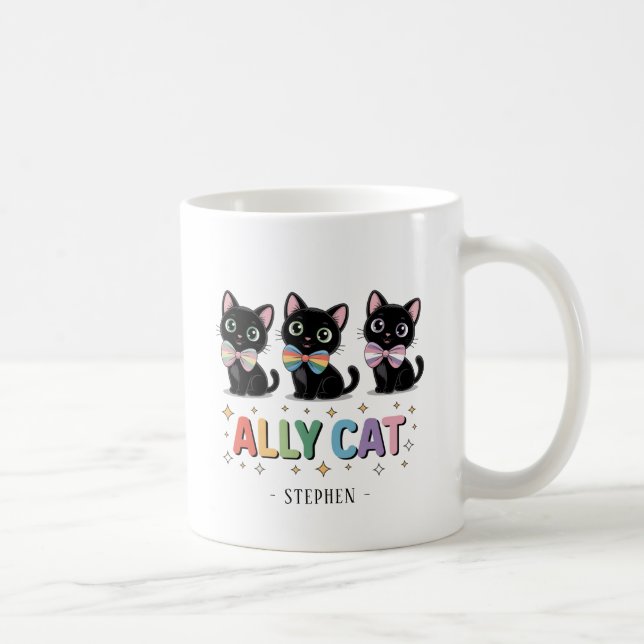 Ally Cat – Black Cat LGBTQ Pride Coffee Mug (Right)
