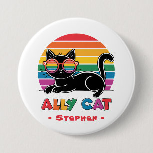Ally Cat – Black Cat with Rainbow Sunglasses LGBTQ 3 Inch Round Button