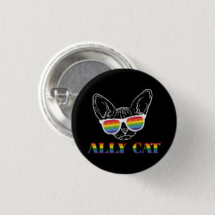 Ally Cat   Cute Cat   Rainbow   Pride 1 Inch Round Button