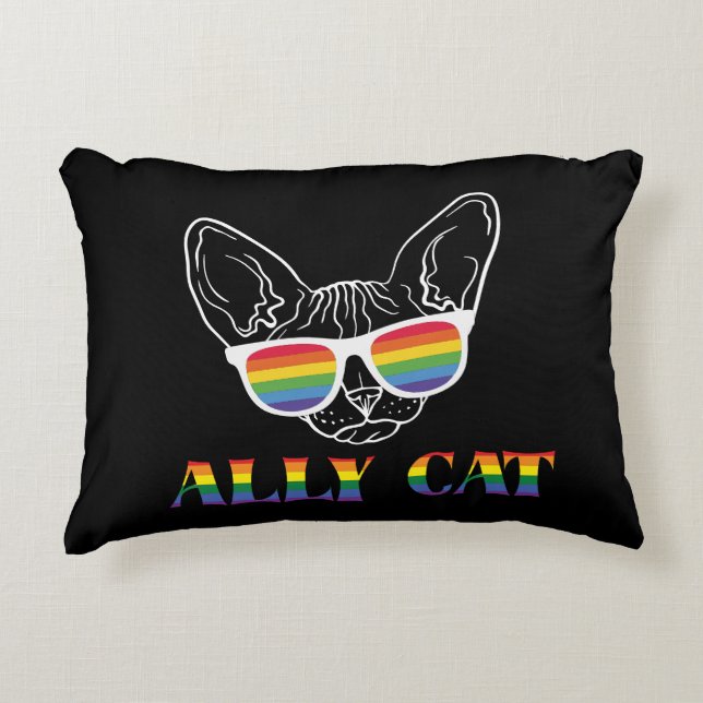 Ally Cat | Cute Cat | Rainbow | Pride Accent Pillow (Front)