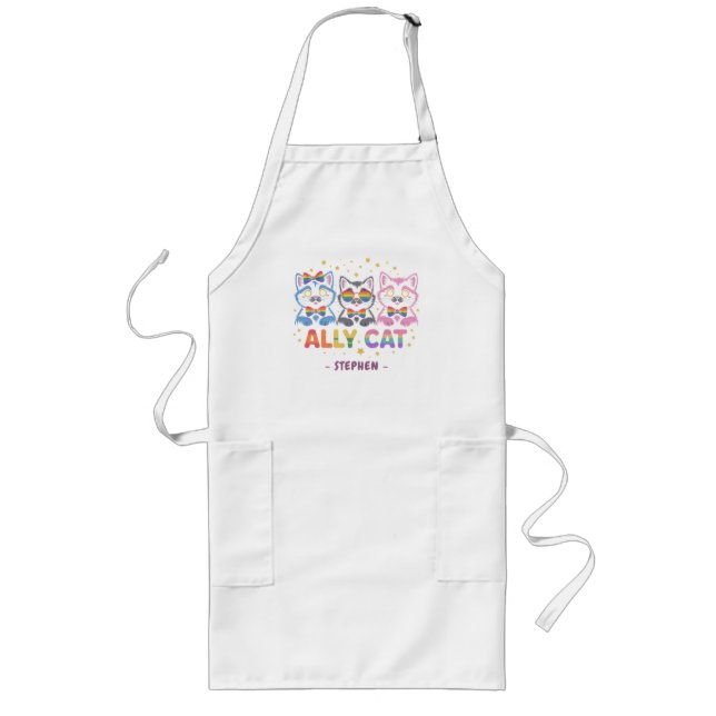 Ally Cat – Cute Colourful Cat LGBTQ Pride Long Apron (Front)
