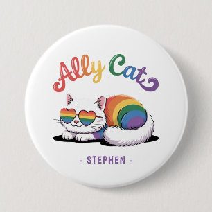 Ally Cat – Cute White Cat LGBTQ Pride (2) 3 Inch Round Button