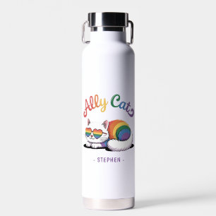 Ally Cat – Cute White Cat LGBTQ Pride (2) Water Bottle