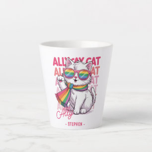 Ally Cat – Cute White Cat LGBTQ Pride Latte Mug